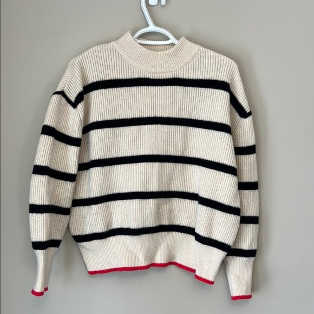 Striped Sweater with Black and Red Accents size M